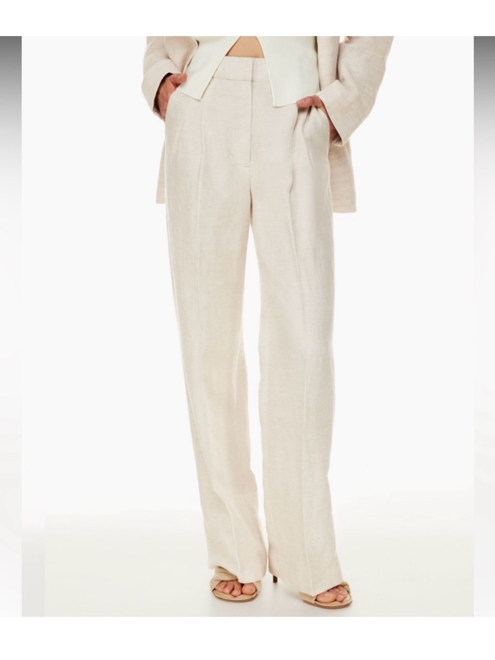 Aritzia Effortless Linen blend pant full length ecru‎ pleated waist 6 nwt